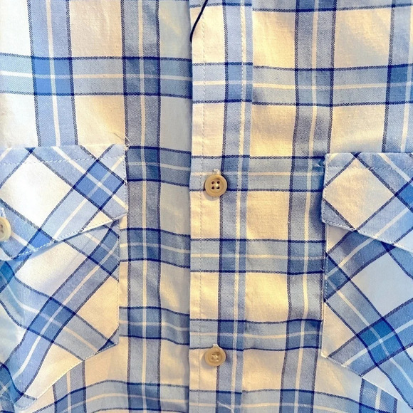 Double Pump Sz M Blue & White Plaid Western Button up NWT Timeless Smart Shirt - Picture 3 of 16